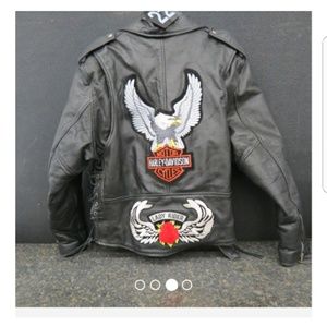 Leather Club Jacket w/Harley Patches